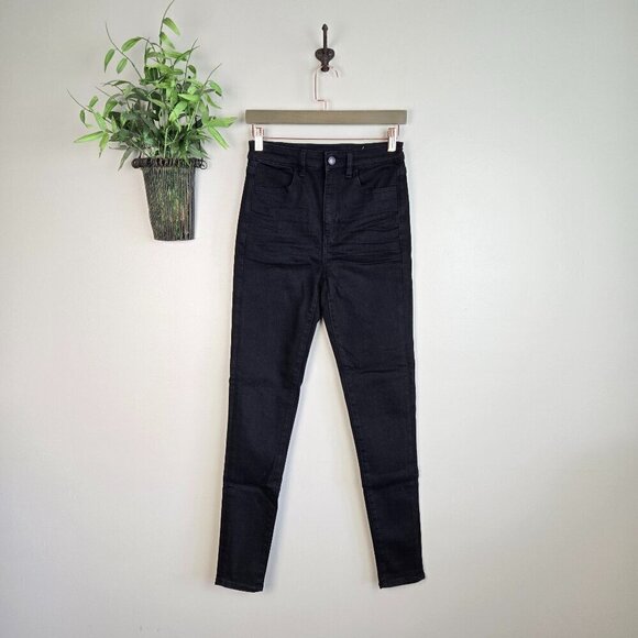 AE 4 Highest Rise Jegging Black Skinny Next Level Stretch Jeans American Eagle - Picture 1 of 12